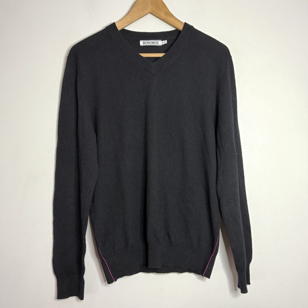 Bonobos Black Luxury Merino Wool V-Neck Knitted Sweater Small
